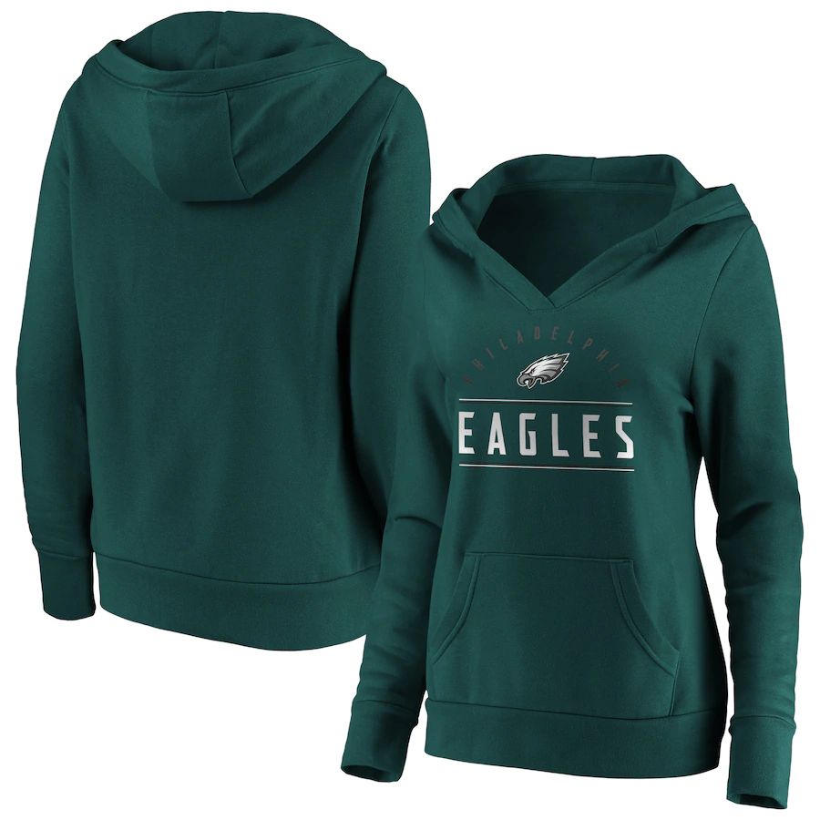 Women Philadelphia Eagles Fanatics Branded Midnight Green Iconic League Leader V-Neck Pullover Hoodie->women nfl jersey->Women Jersey